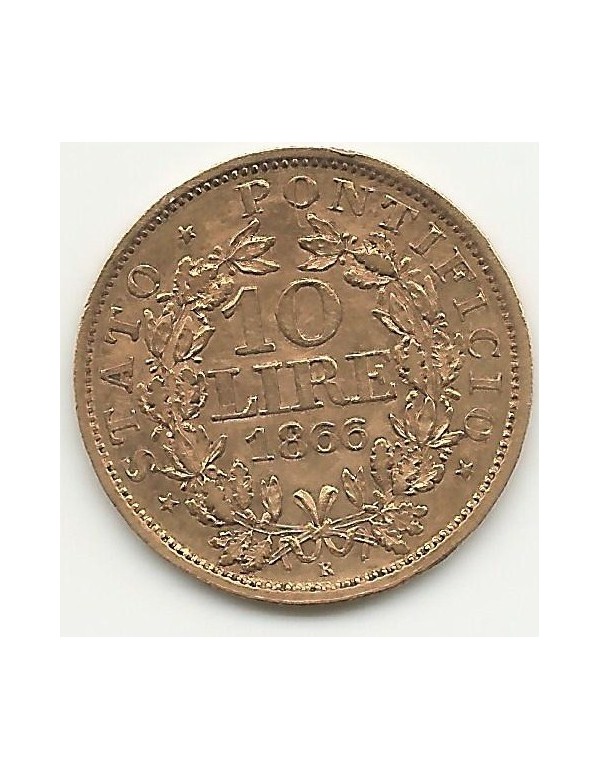 10 Lires Or VATICAN PIUS IX 1866 R XXI