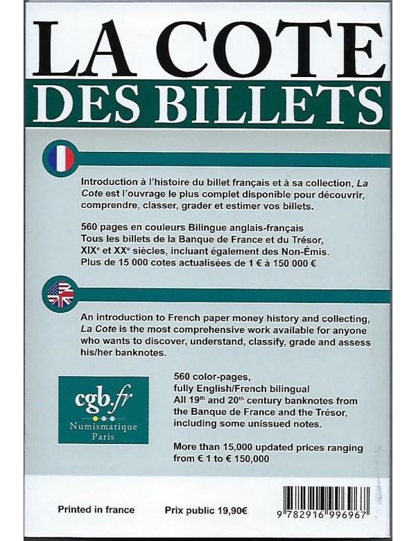 LA COTE DES BILLETS FRANCAIS 2019