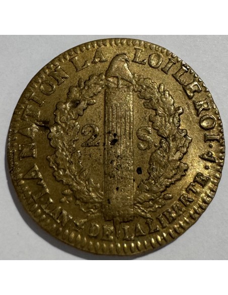 2 SOLS François Constitution An 4 – 1792 W – Bronze – TTB – Révolution française