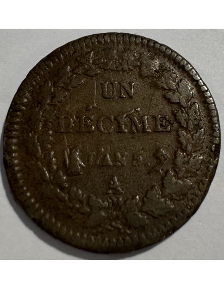 Décime Dupré An 5 A – Directoire – Cuivre – TTB – Monnaie Révolutionnaire