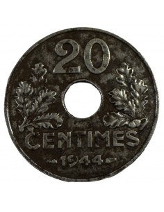 20 Centimes Fer – État Français 1944 – Rare – TTB 2