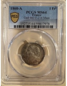 1 Franc Argent – Napoléon III Tête Nue – 1860 A Paris – PCGS