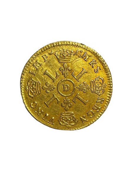 Louis d’or – Louis XIV – 1695 D Lyon – Aux 4L – Or – TTB+