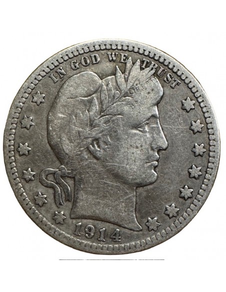Quarter Dollar Argent – États-Unis Barber 1914 D Denver – TTB