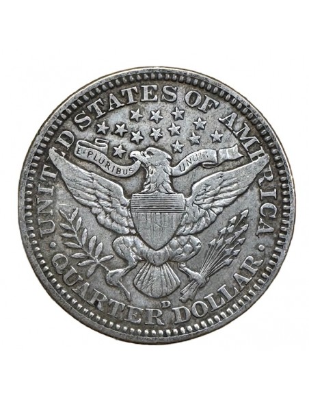 Quarter Dollar Argent – États-Unis Barber 1915 D Denver – TTB