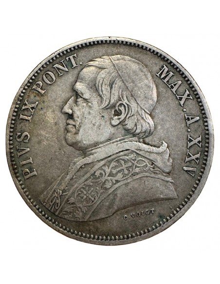 5 Lires Argent – Vatican Pie IX 1870 R XXV – TTB+