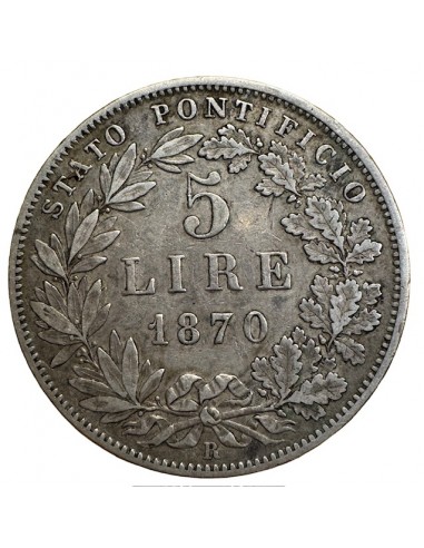 5 Lires Argent – Vatican Pie IX 1870 R XXV – TTB+