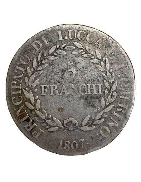 5 Frenchi Argent – Italie Lucca - Felice & Elisa – 1807 Rare