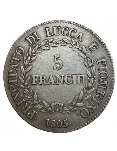5 Frenchi Argent – Italie Lucca – 1805 – KM...