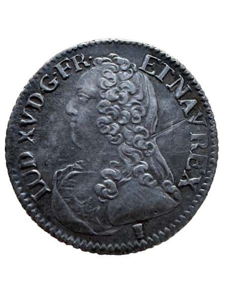 1/5 Écu en argent – Louis XV – Aux branches d’olivier – 1728 (9) RENNES  – R2 – TTB+