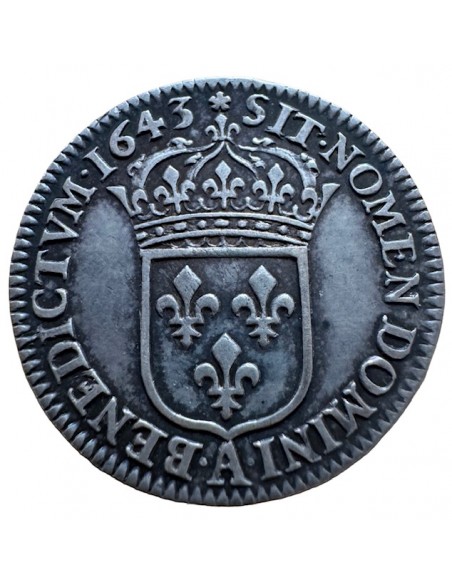 ½ Écu en argent – Louis XIII – 2ᵉ Poinçon de Warin – 1642 A Paris – Point – Rare – TTB/SUP