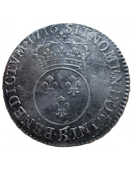½ Écu Argent – Louis XV – 1716 B Rouen – Vertugadin – Rare – SUP