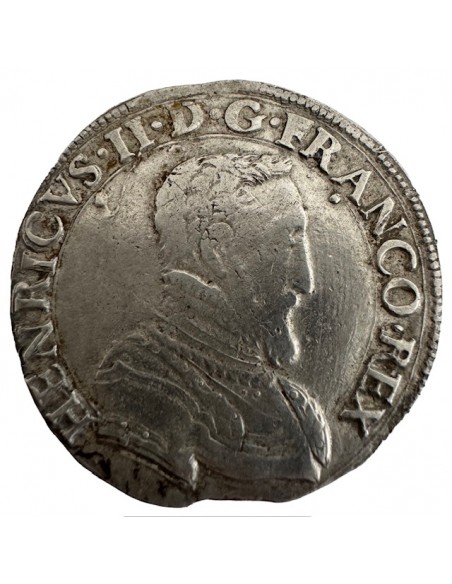 TESTON Argent Henri II – 1554 B Rouen – Tête nue 1er type – R4 – TTB